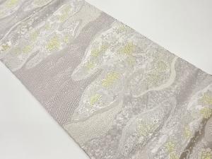 リサイクル　霞取りに草花・波模様織出し袋帯